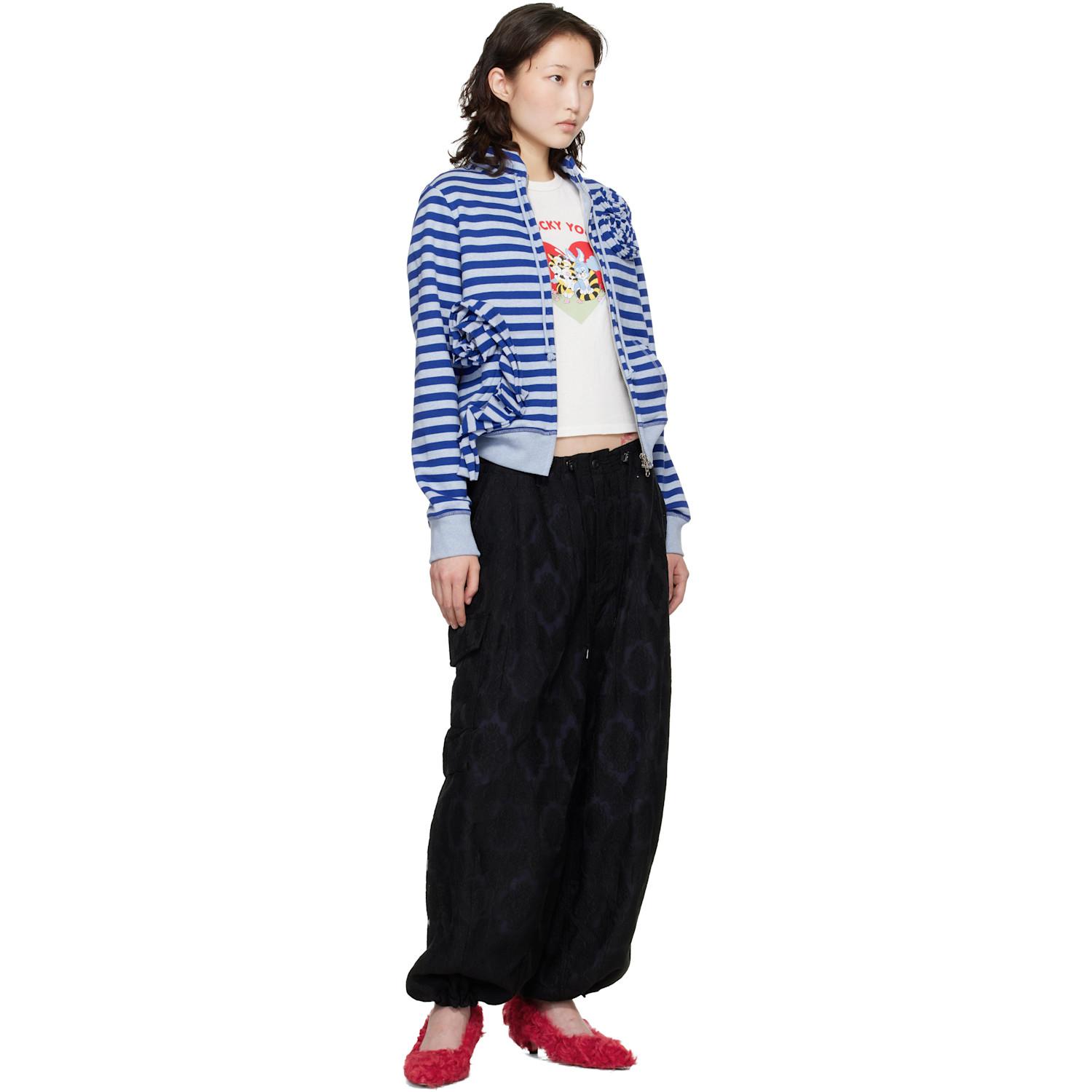 OPEN YY Ssense Exclusive Applique Knit Zipup Sweatshirt in Blue | Lyst