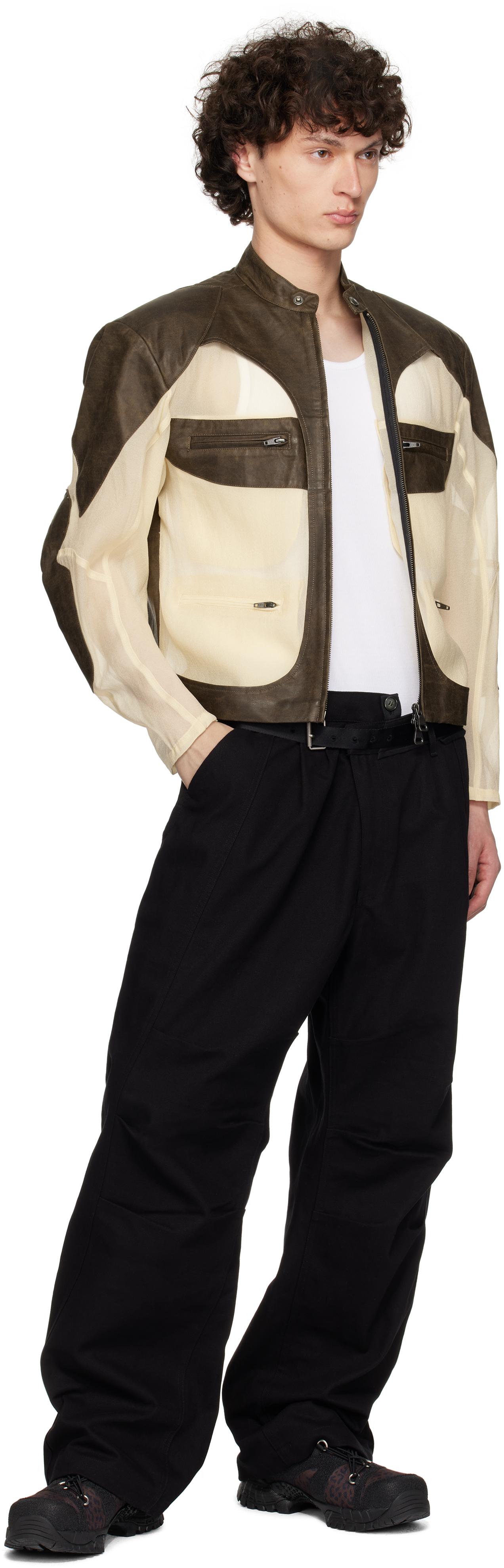 ジャケット ANDERSSON BELL FAUX-LEATHER & SHEER RIDER JACKET 5JH996 ANDERSSON BELL Off- Faux-Leather & Sheer Rider Jacket in