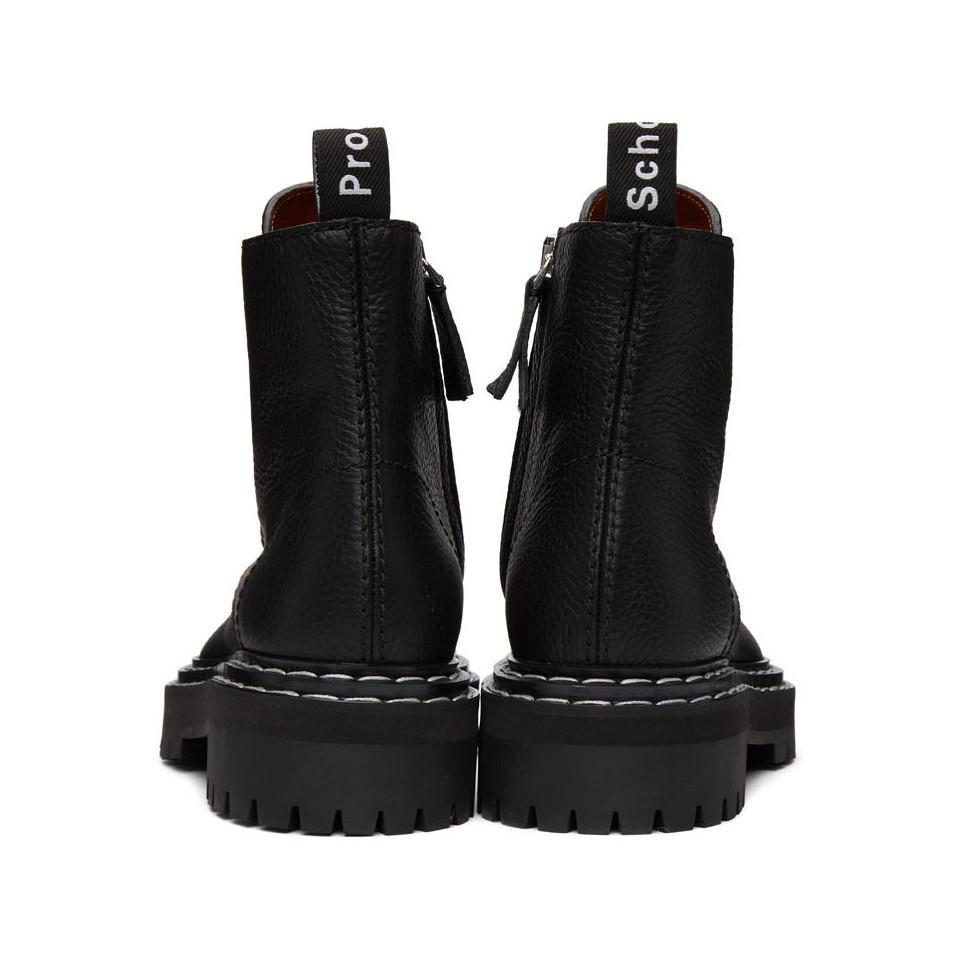 Proenza Schouler Leather Black Lug Sole Combat Boots - Lyst