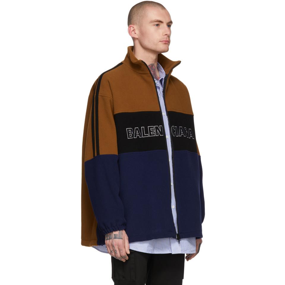 Balenciaga Wool Brown And Blue Logo Track Jacket for Men | Lyst