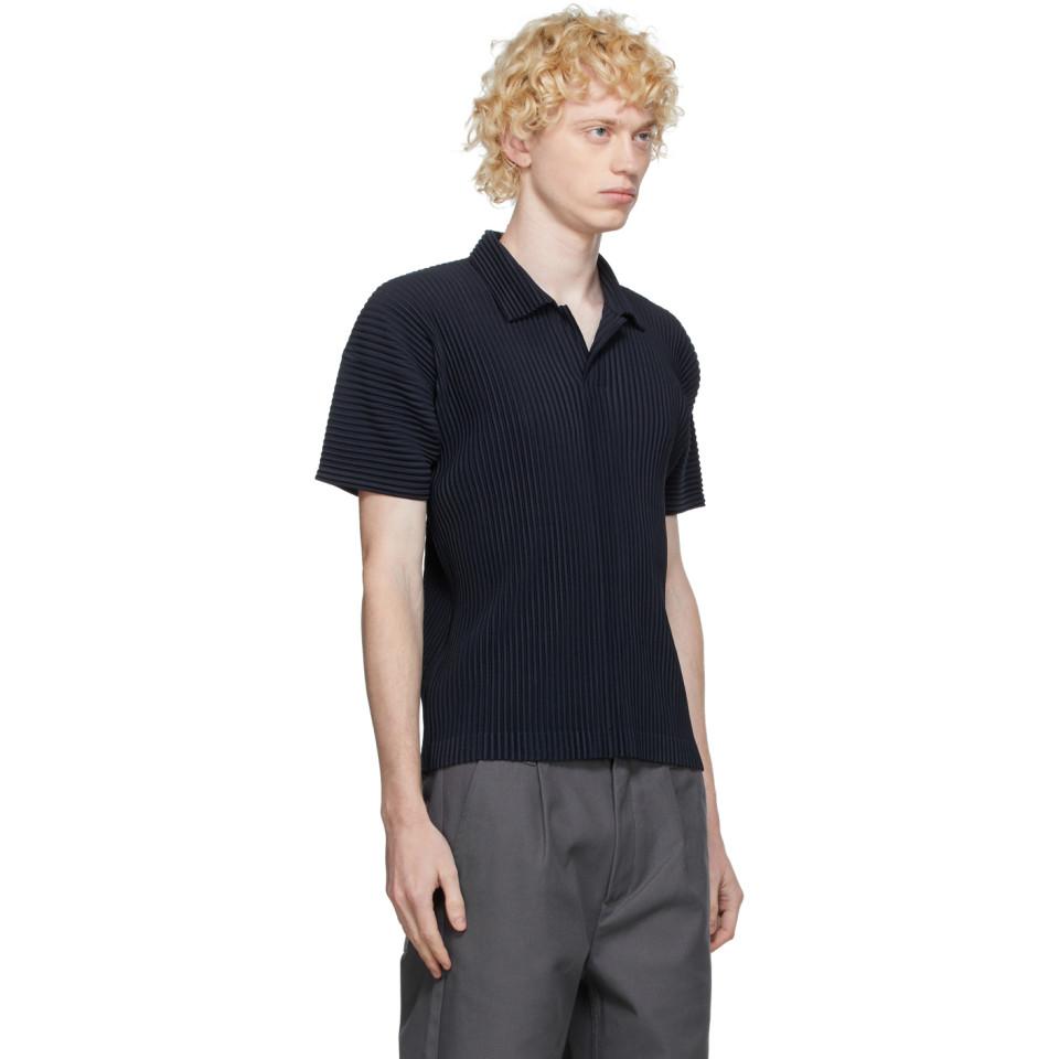 Homme PlissÃ© Issey Miyake Navy Basic Polo in Blue for Men - Lyst