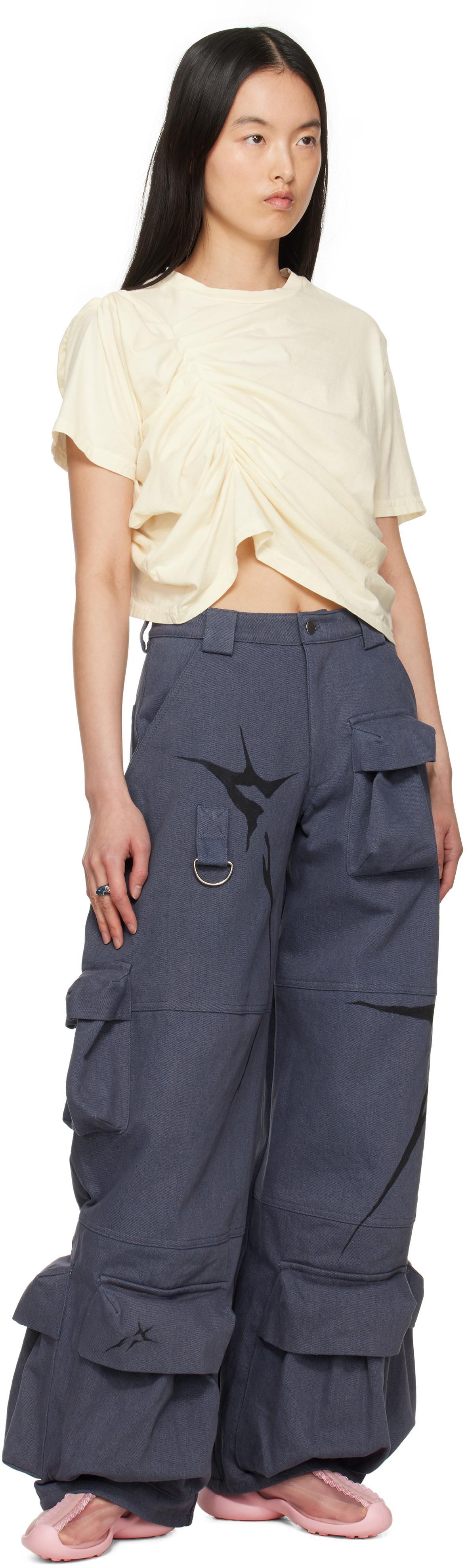 【関税込み】Collina Strada ブルー Garden デニム カーゴパンツ collina-strada-FlowerBurstBlue