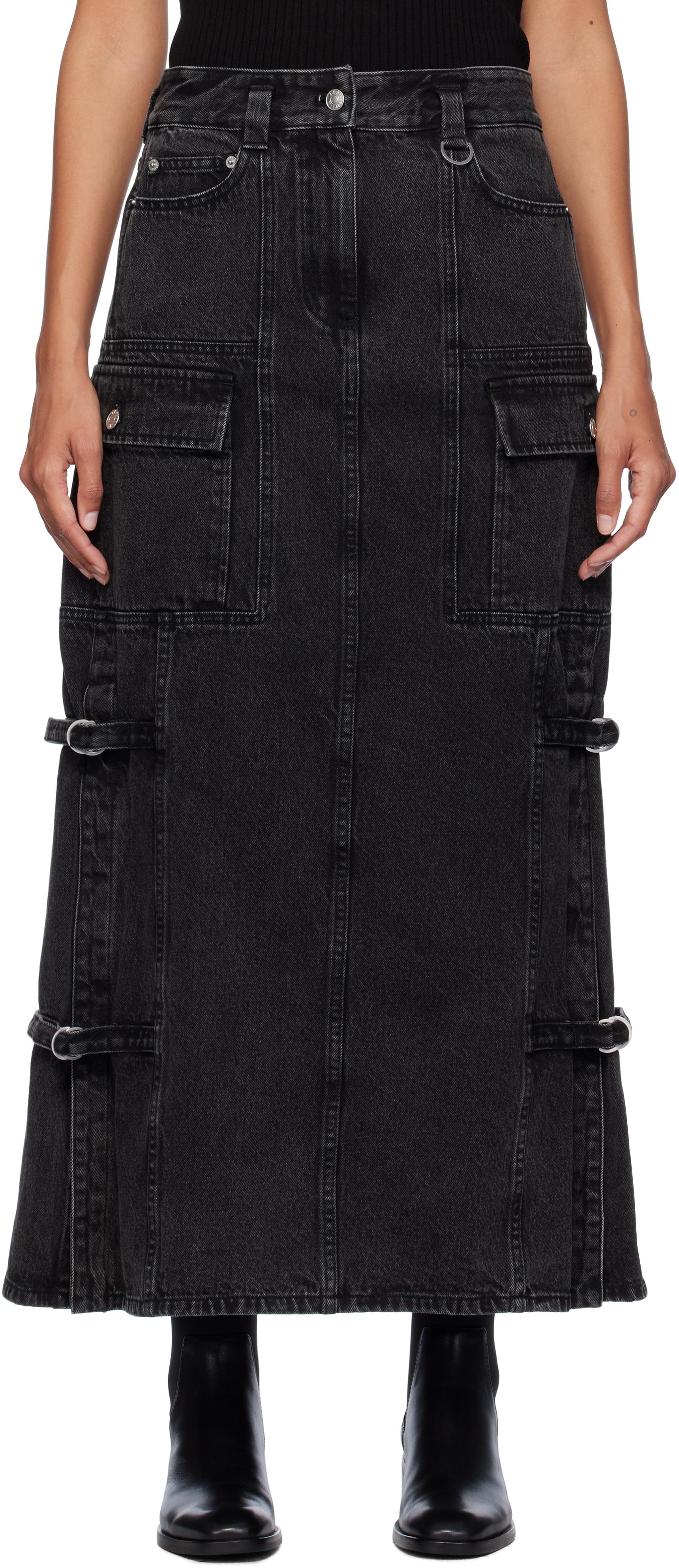 3.1 Phillip Lim レディース ブラック カーゴ デニム マキシスカート 