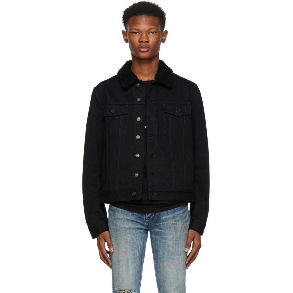 shearling black denim jacket