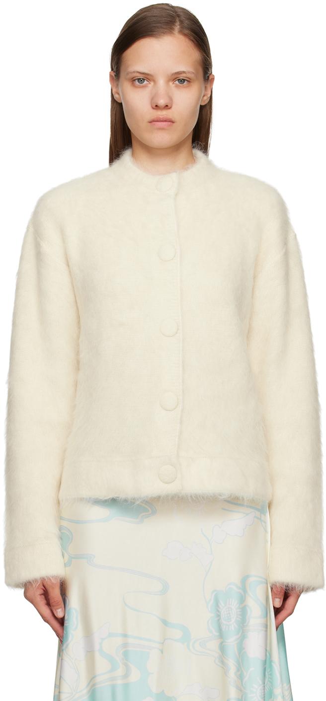 Jil Sander レディース オフホワイト バンドカラー カーディガン