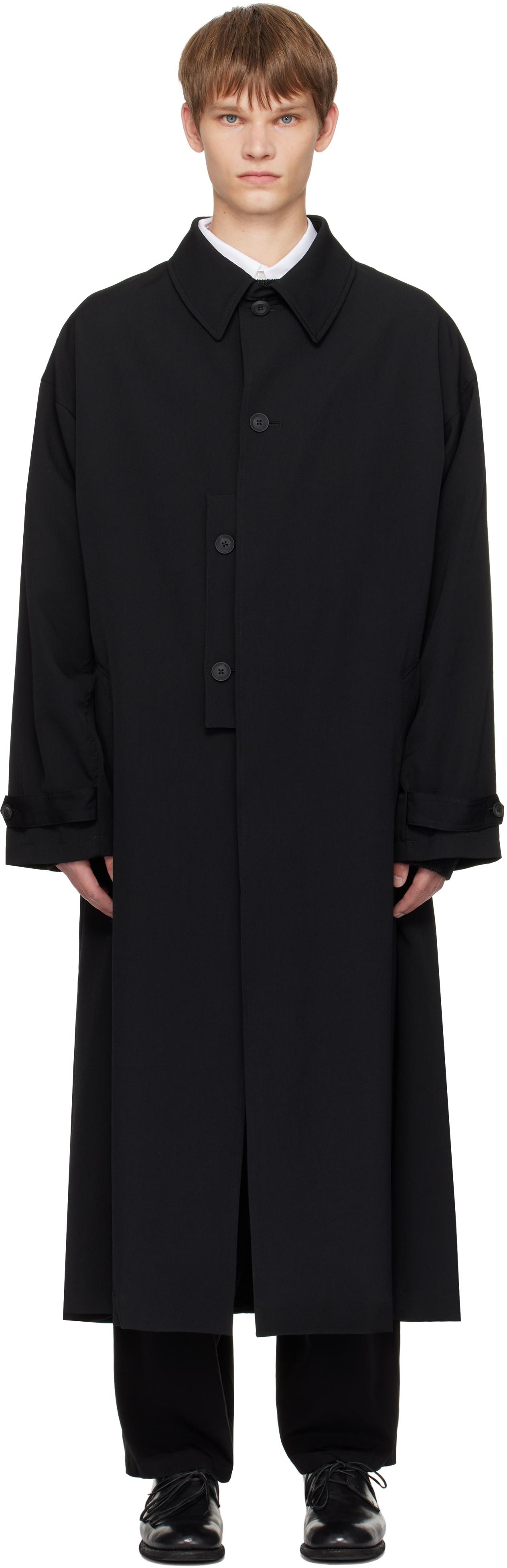 Yohji Yamamoto Wool Gabardine Designed Sleeve Coat in Black for 