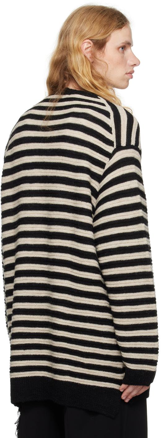 Yohji Yamamoto メンズ ブラック &ホワイト ボーダー セーター Yohji Yamamoto メンズ ブラック &ホワイト ボーダー セーター