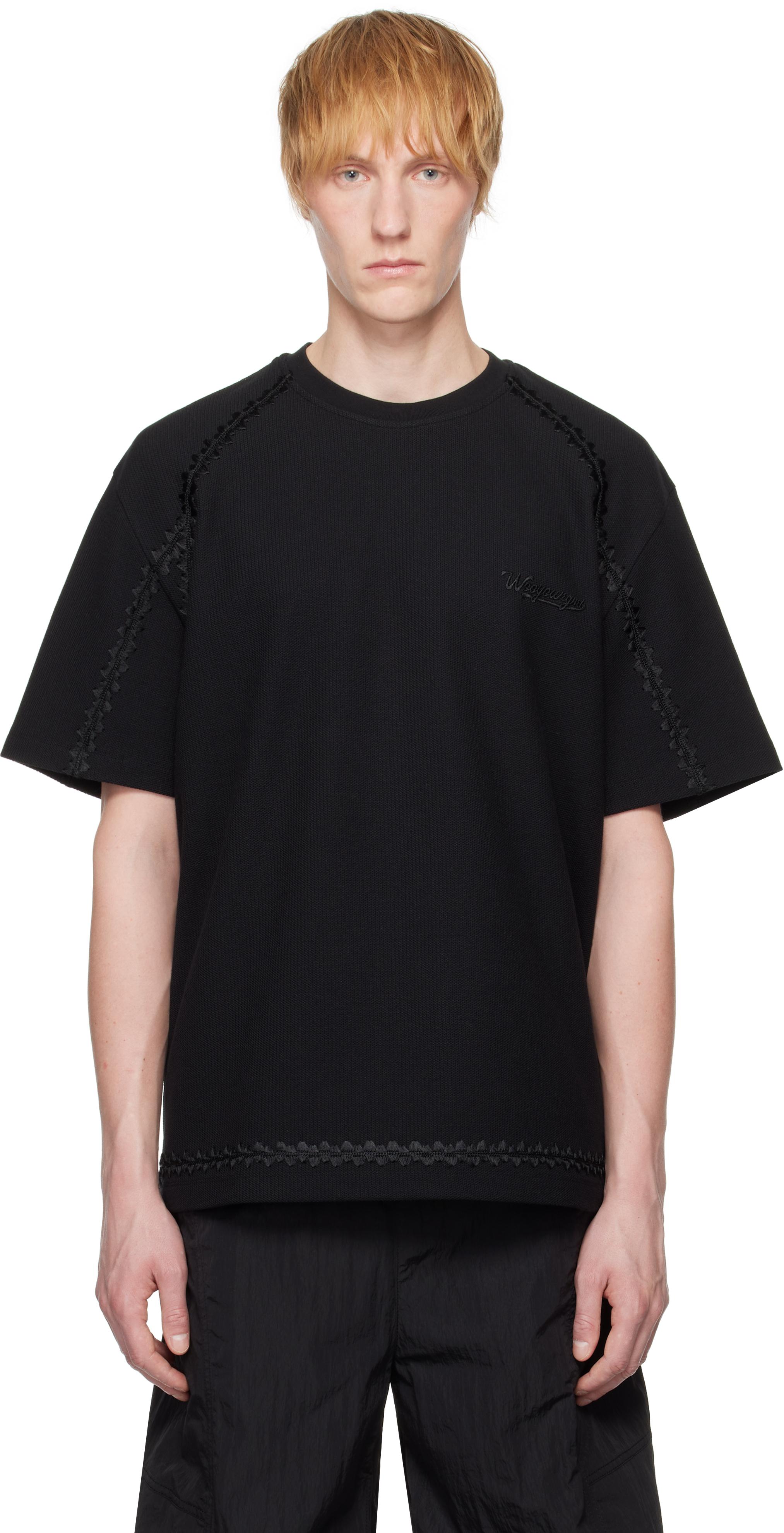 ★WOOYOUNGMI★ ブラック ストリング Tシャツ WOOYOUNGMIのブラック Shoulder Cut 長袖Tシャツがセール中