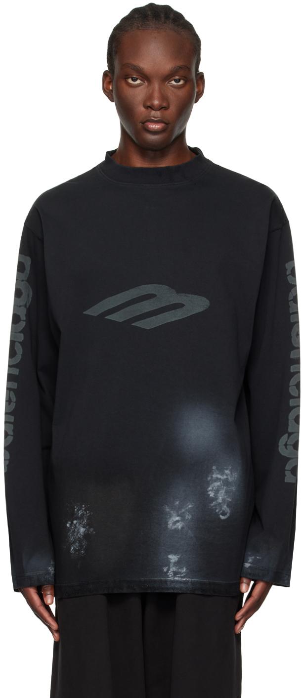 Balenciaga メンズ ブラック グラフィック 長袖tシャツ Tシャツ