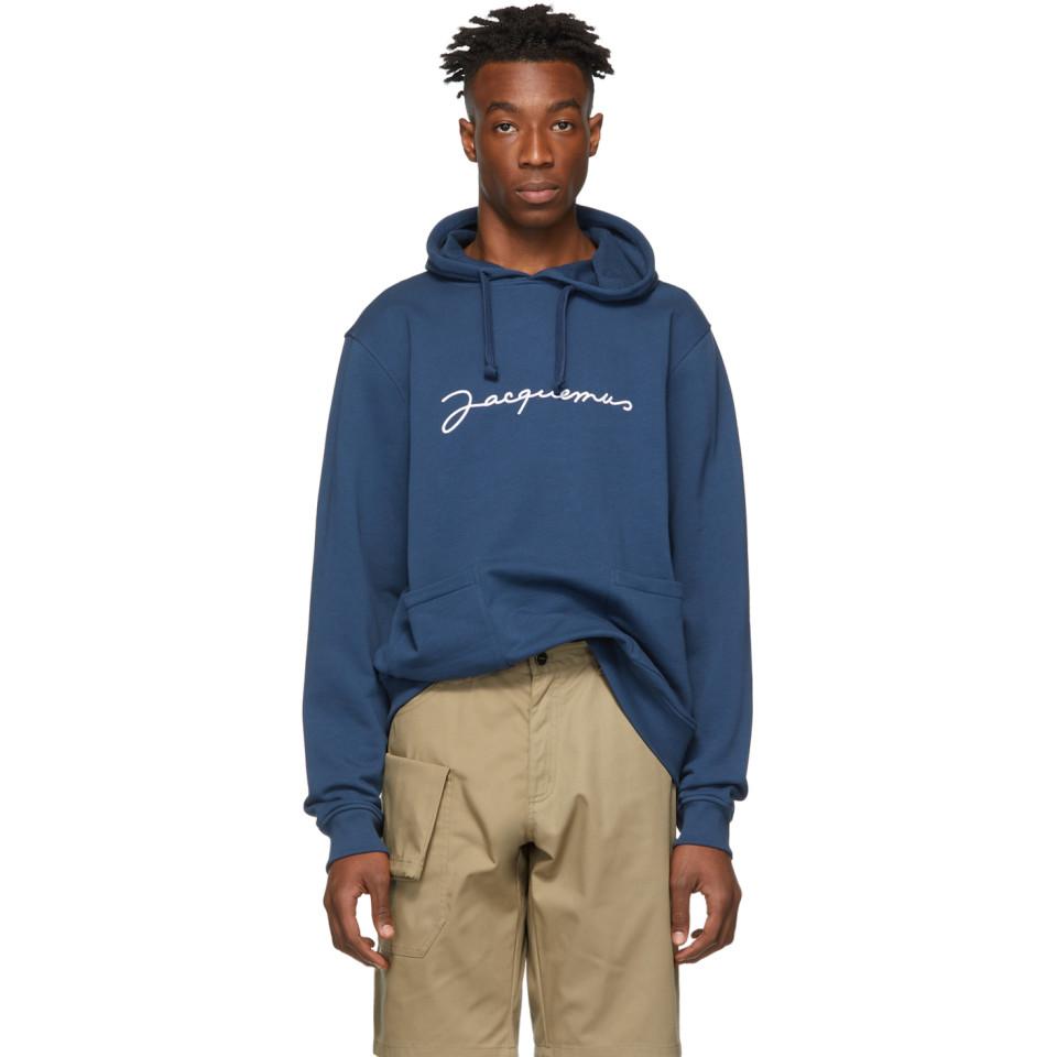 Jacquemus Cotton Navy Le Sweat Brode Hoodie in Blue for Men - Lyst