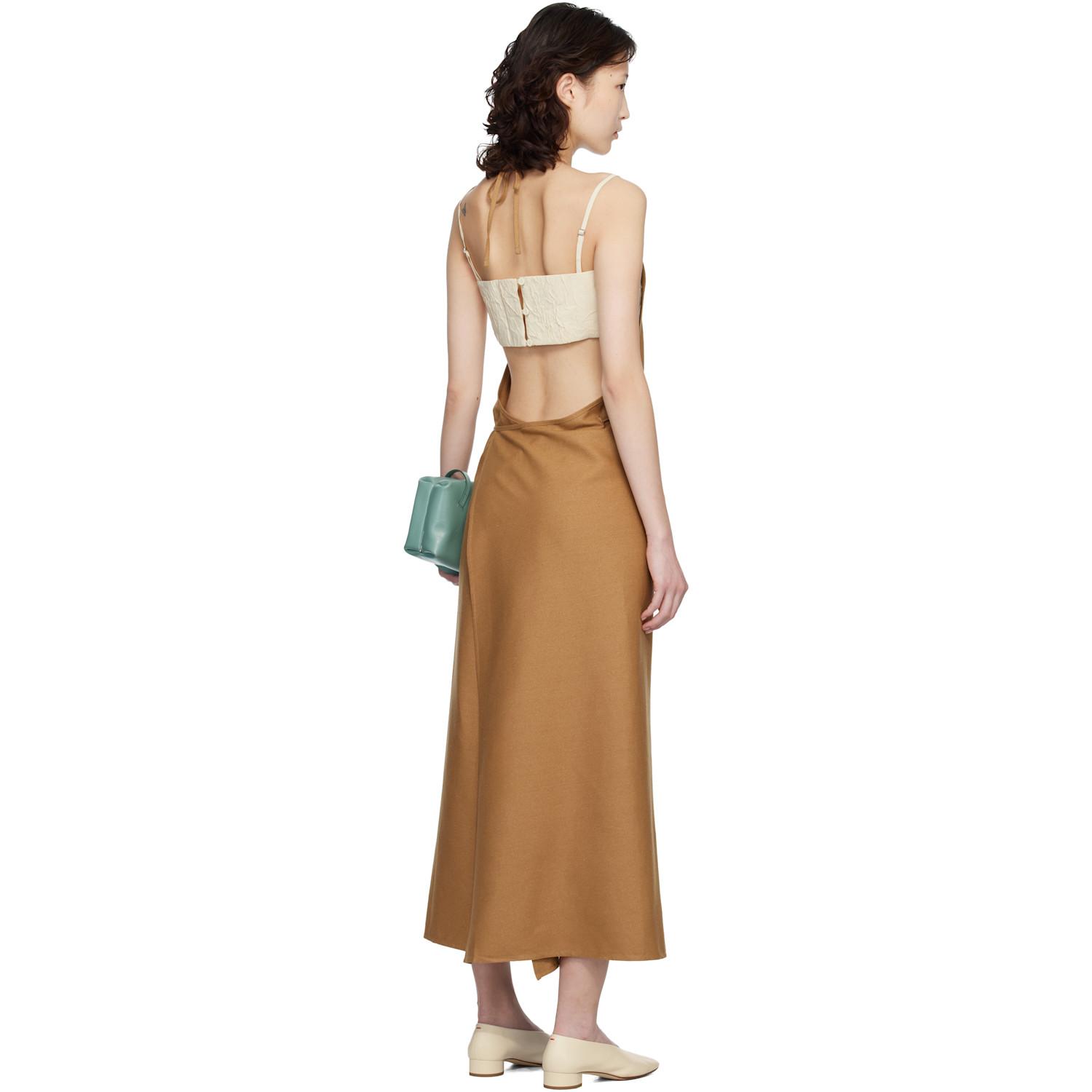 Baserange Tan Wild Silk Apron Midi Dress in Black | Lyst