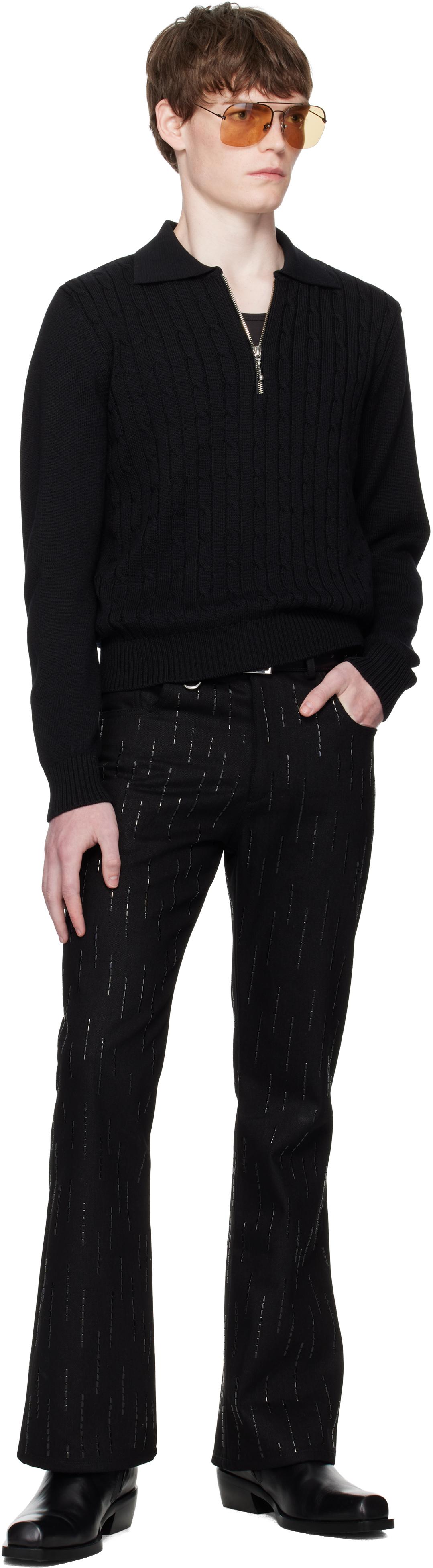 Ernest W. Baker Cable Knit Zip Polo in Black for Men | Lyst