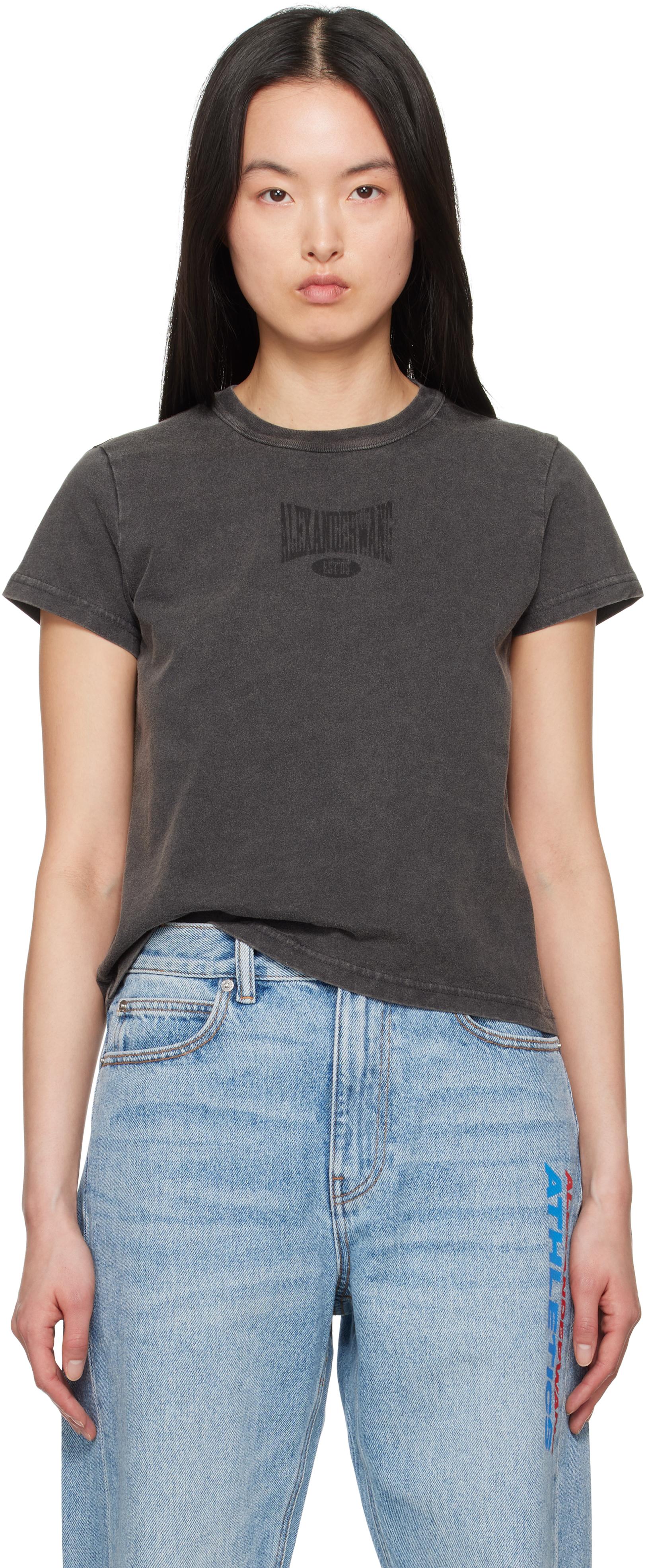Alexander Wang ☆ディストレスロゴ シュランケン Tシャツ T By Alexander Wang ブラック ディストレスロゴ シュランケン T