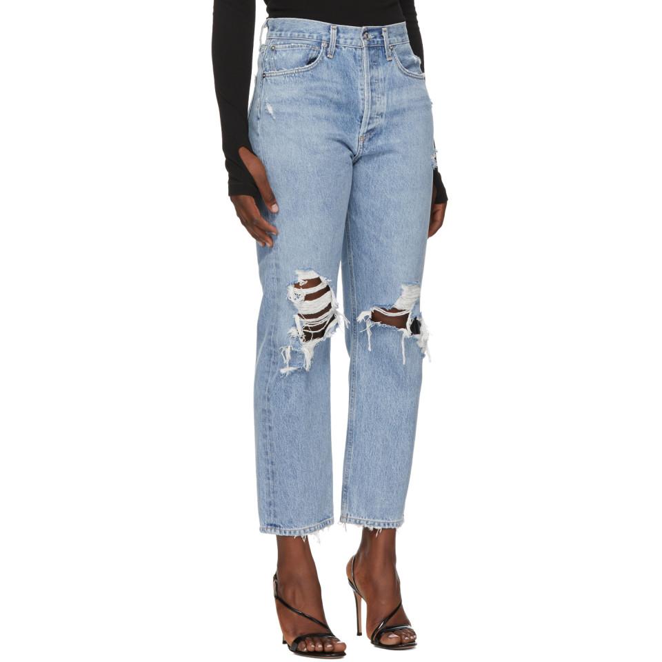 Agolde Denim Blue Ripped 90s Mid Rise Loose Fit Jeans - Lyst