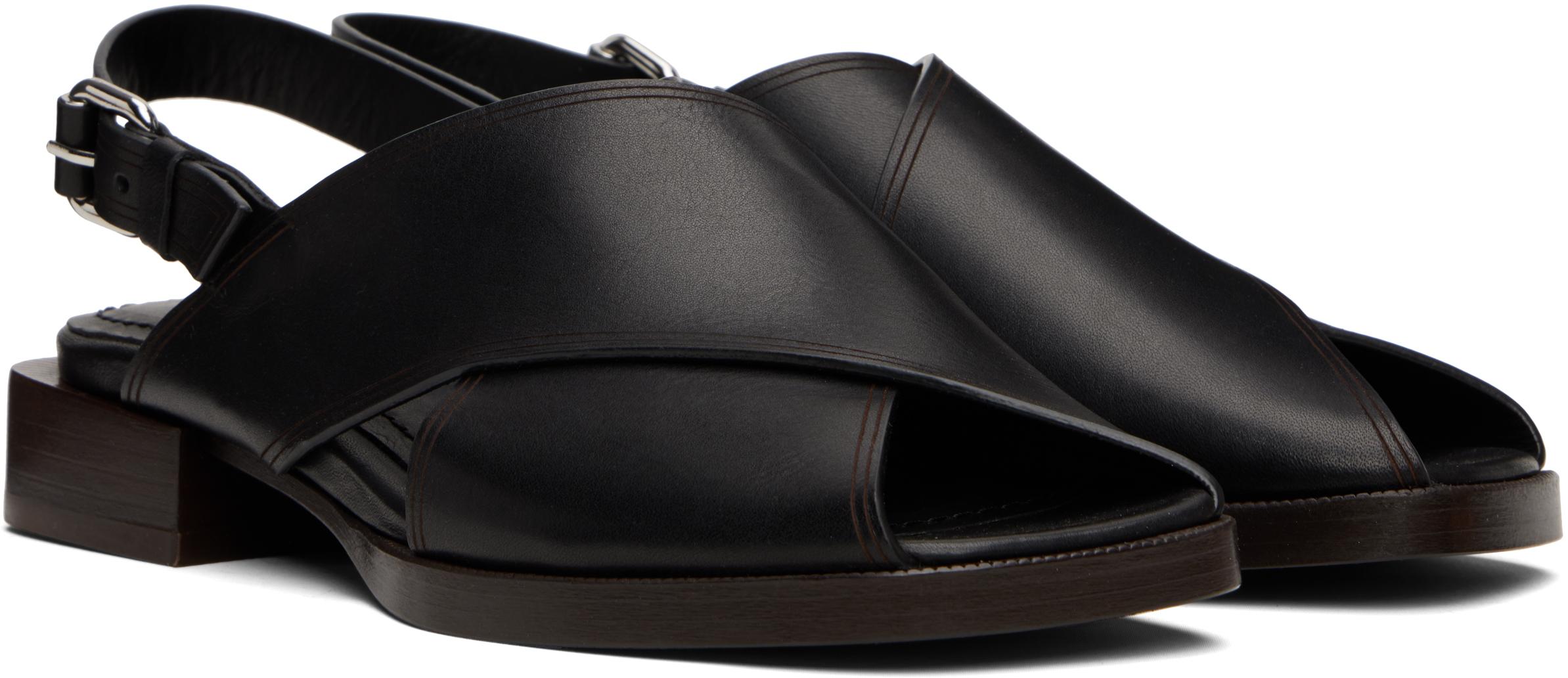 Lemaire Cross Flat Sandals in Black | Lyst