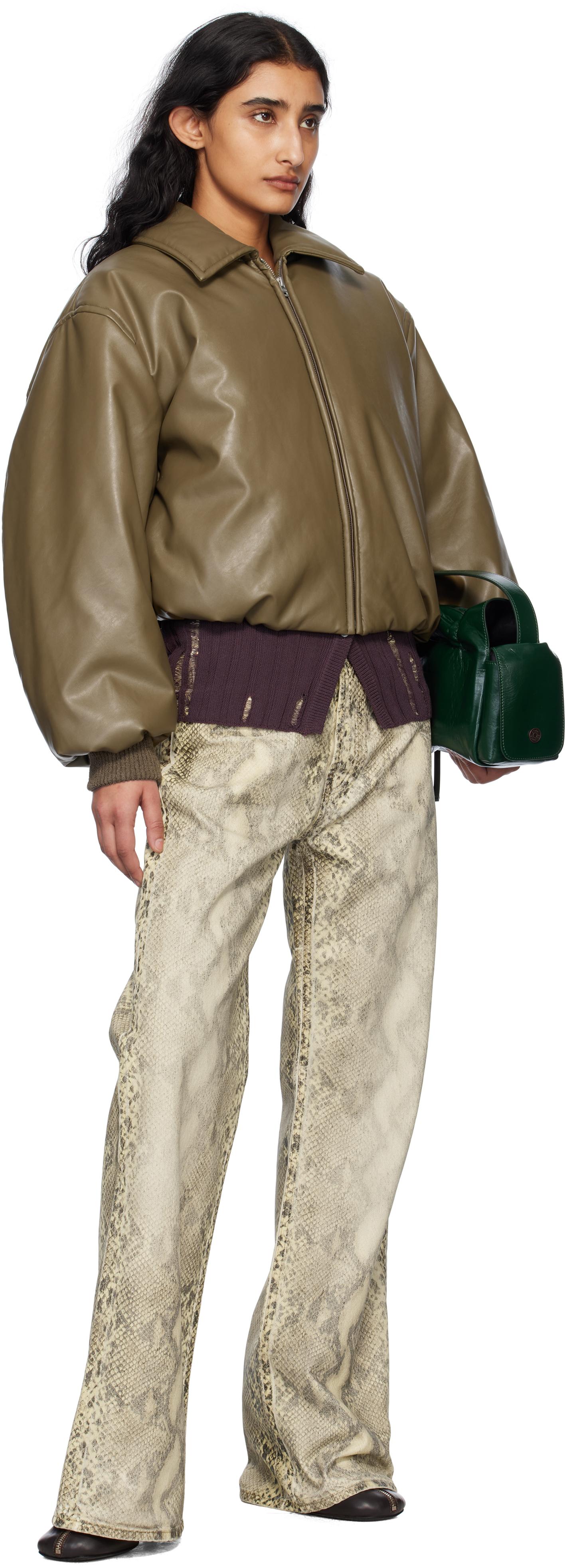 Acne Studios Khaki Coated Faux-Leather Bomber Jacket in Brown | Lyst