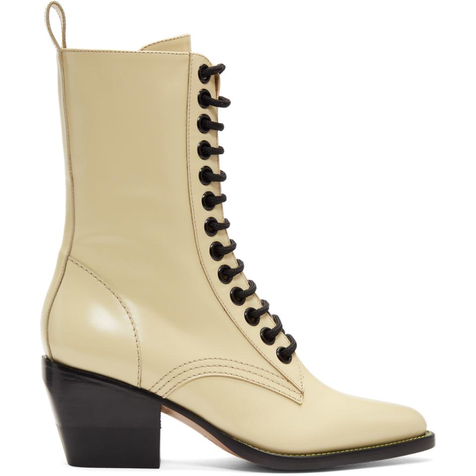 Chloé Leather Yellow Lace-up Boots in Natural - Lyst