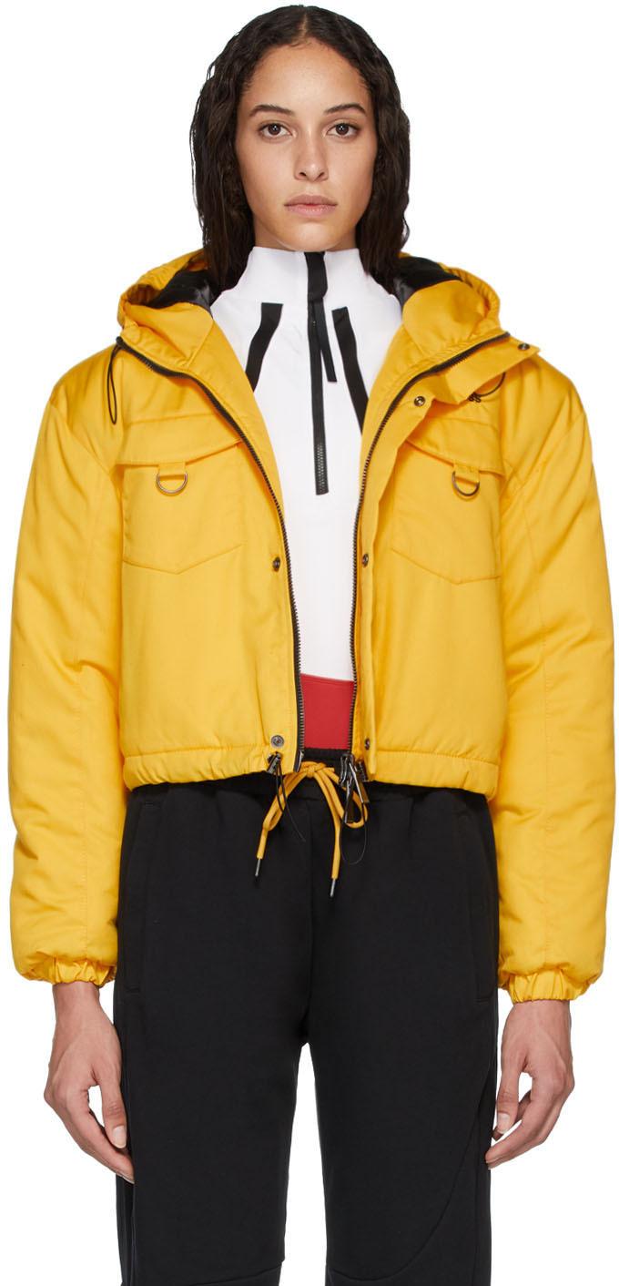 cropped yellow puffer jacket