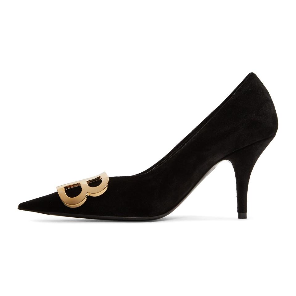 Balenciaga Black Velvet Bb Heels | Lyst