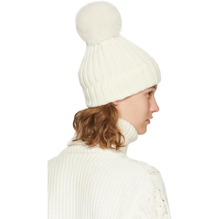 Moncler Off-white Fur Pom Pom Beanie | Lyst