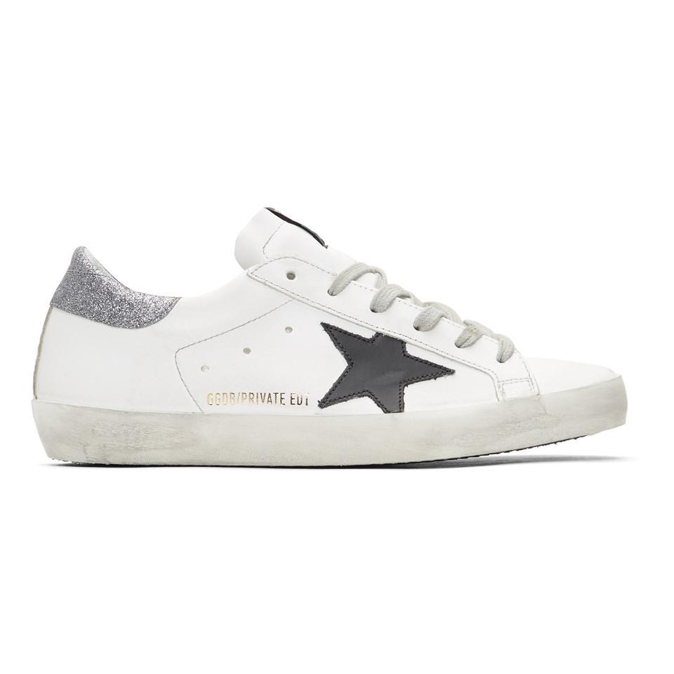 White & silver glitter tab superstar sneakers Clearance