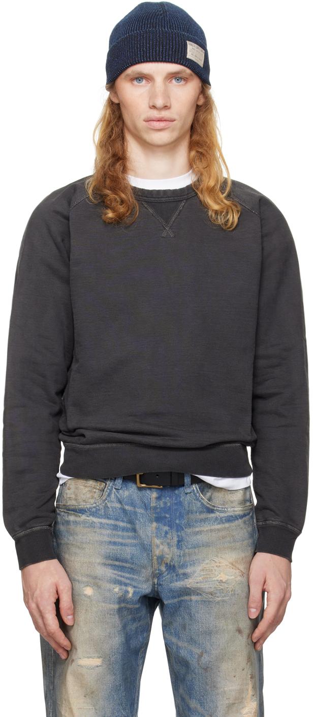 RRL Garment-Dyed Raglan French Terry Sweatshirt in Black for