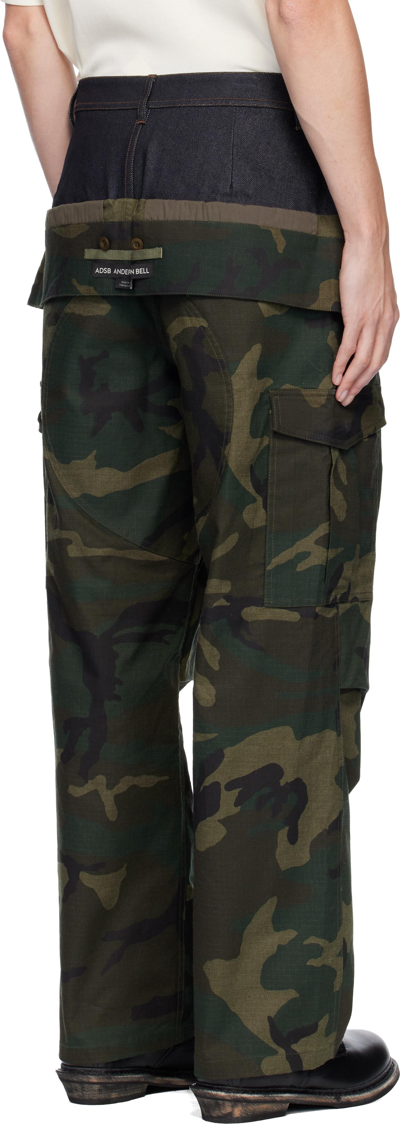 ANDERSSON BELL Khaki Camo Double Waist Work Wide-Leg Trousers in