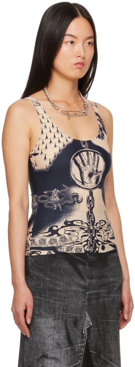 GAULTIER 貴重なグラフィック柄✨️タンクトップ ブラック Jean Paul Gaultier – Piercing Tank Top