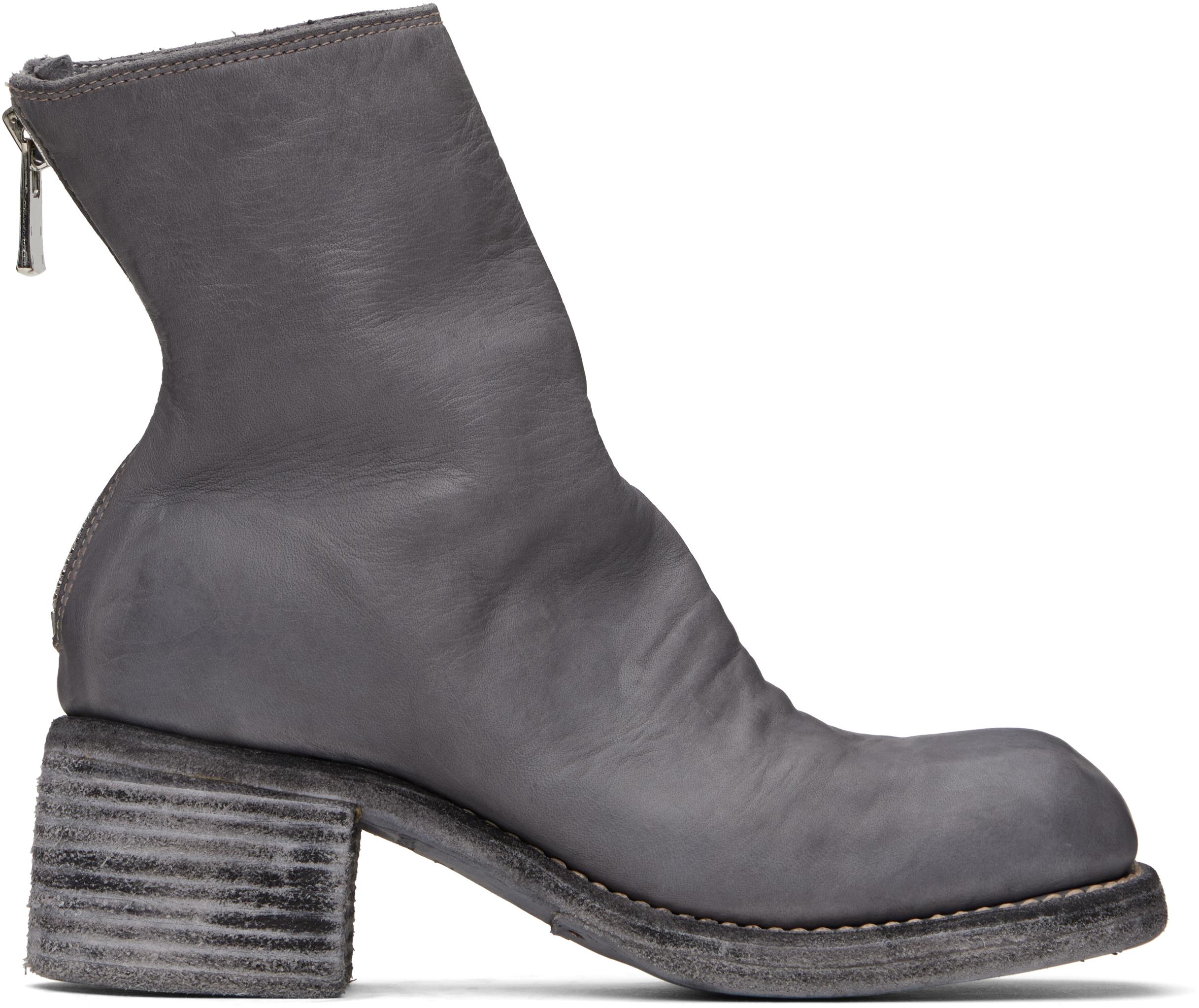 【関税込み】Guidi グレー 9086 ブーツ グイディ GUIDI 9086 Square Toe Back Zip Boots Double Sole