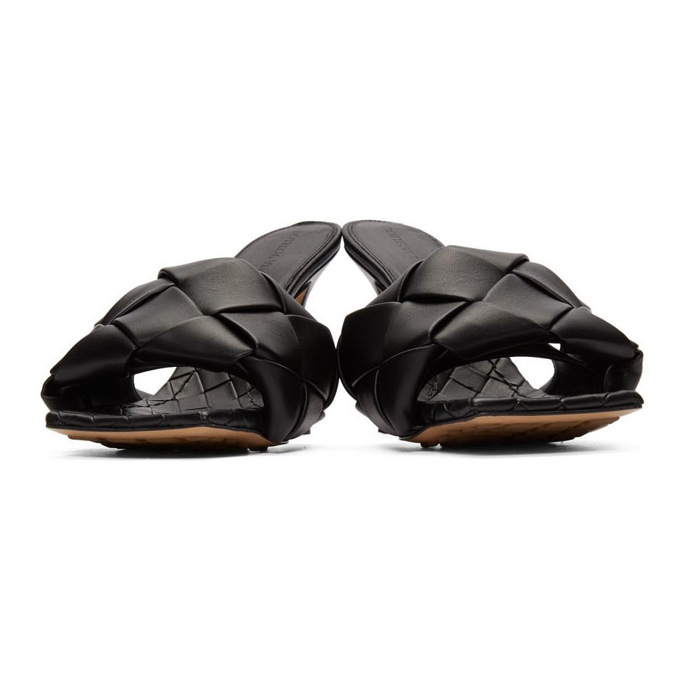 Bottega Veneta Leather Black Intrecciato Lido Heeled Sandals - Lyst