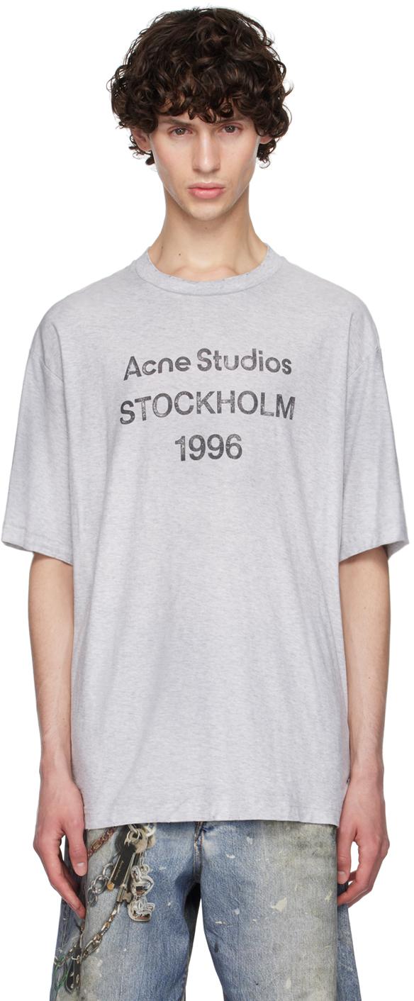 Acne Studios メンズ グレー ロゴプリント Tシャツ Tシャツ