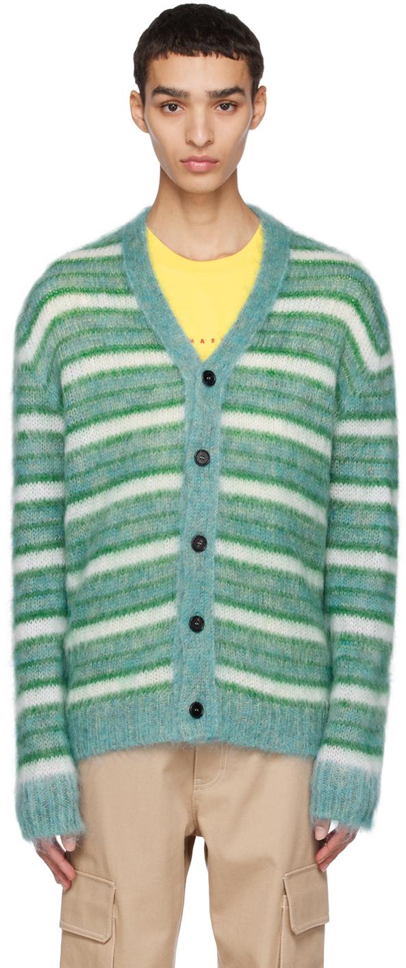 Marni メンズ グリーン ブルー ボーダー カーディガン セーター & ニット