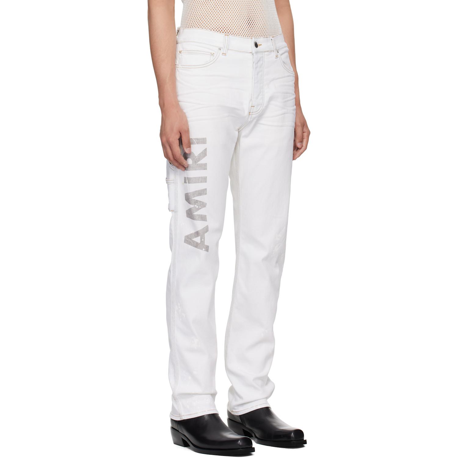 Amiri Army Logo Painted Slim Workman Jeans in White for Men | Lyst UK
