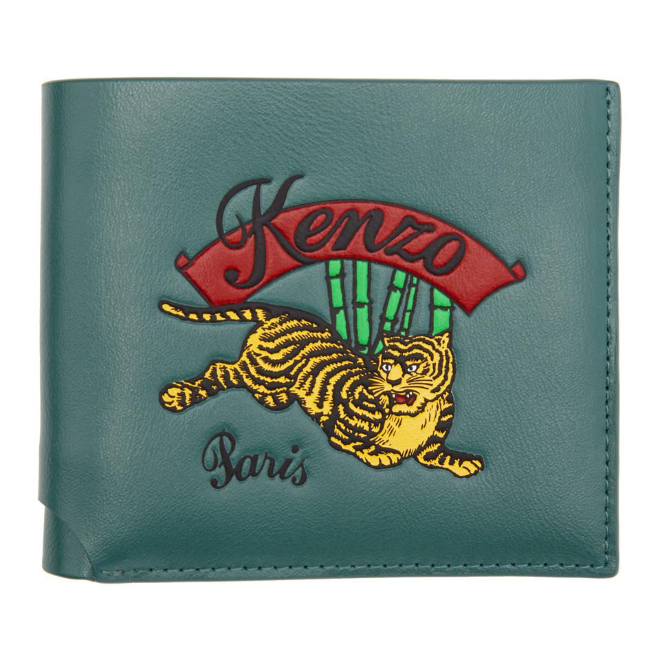 KENZO Leather Wallet in Deep Jade (Blue 