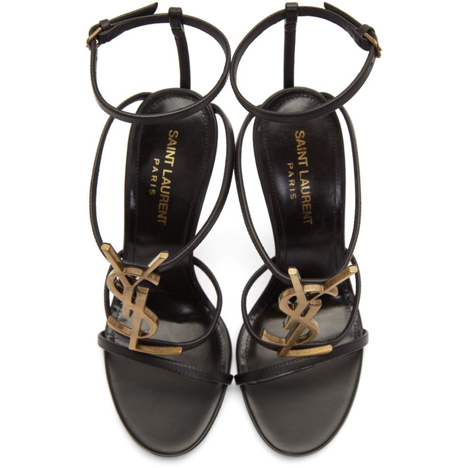 Saint Laurent Cassandra Leather Sandals in Black - Lyst