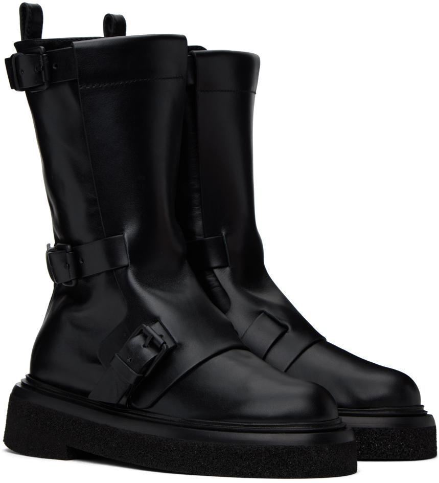 【Max Mara】レザー combatブーツ MaxMara マックスマーラ カーフレザー コンバット ブーツ 黒