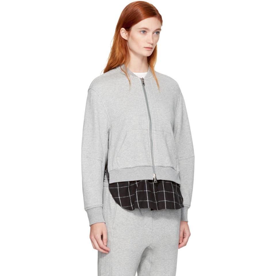 Download 3.1 Phillip Lim Cotton Grey Double Layer Zip Sweater in ...