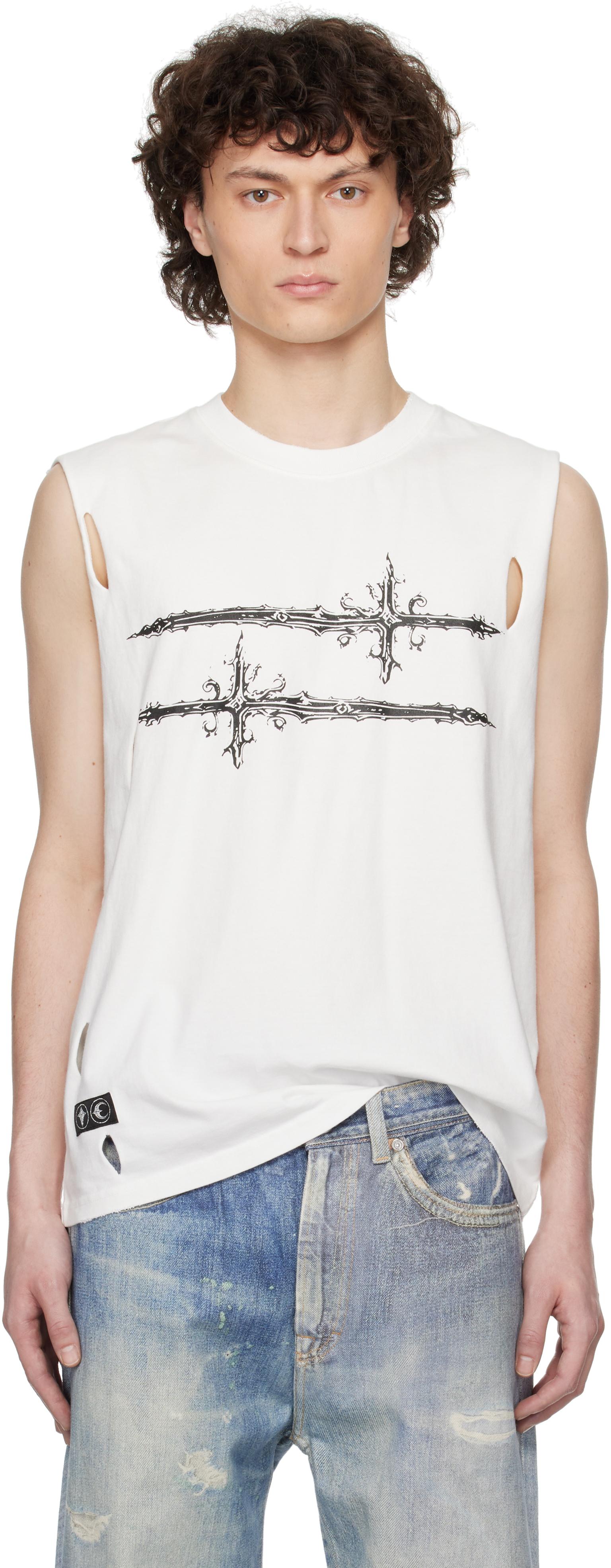 メンズ THUG CLUB ホワイト Cross T ノースリーブ トップス ホワイト