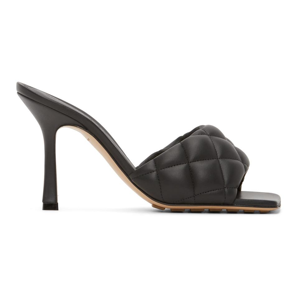 Bottega Veneta Leather Black Padded Heeled Sandals - Lyst