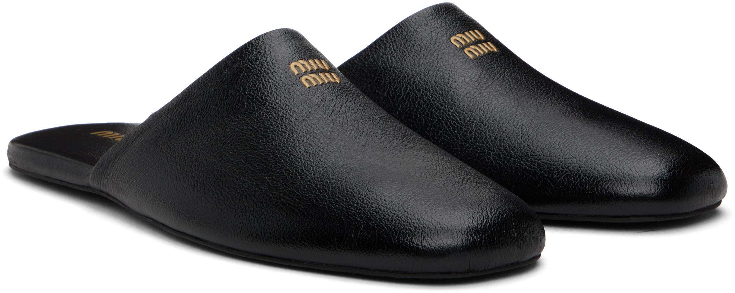 【関税&送料込】Miu Miu Black Nappa Leather Slippers Miu Miu Leather Slippers | Black | FARFETCH