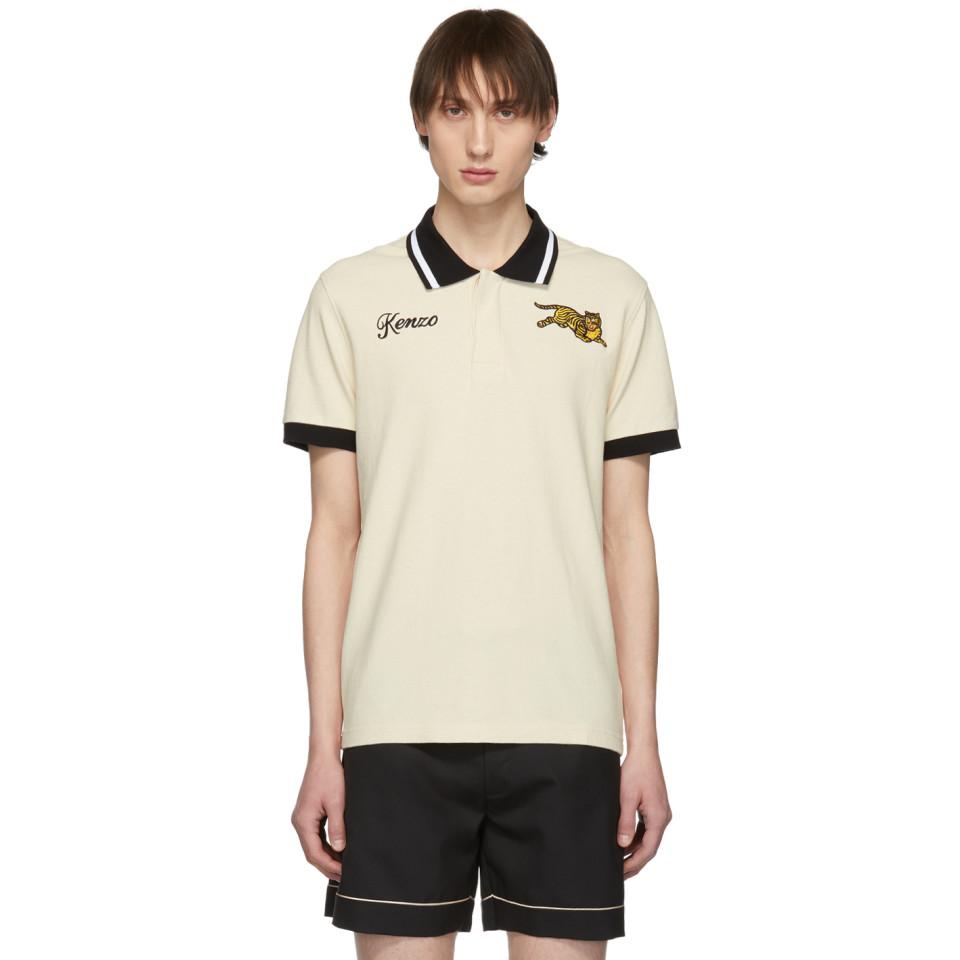 KENZO Cotton Beige Jumping Tiger Fitted Polo in Cream (Natural 