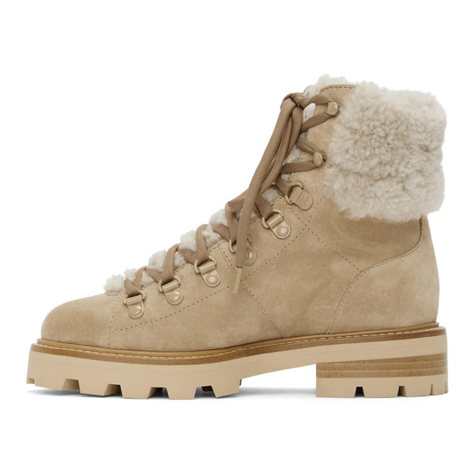 Jimmy Choo Suede Beige Shearling Eshe Hiking Boots in Natural - Lyst