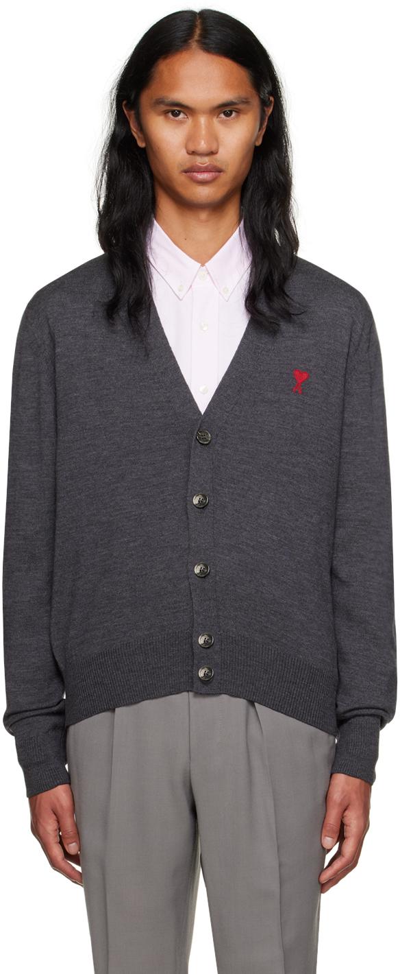 Ami Paris メンズ ブラック グレー Ami De Cœur カーディガン セーター 