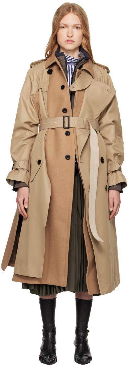Sacai Cotton & Wool Trench Coat in Black | Lyst