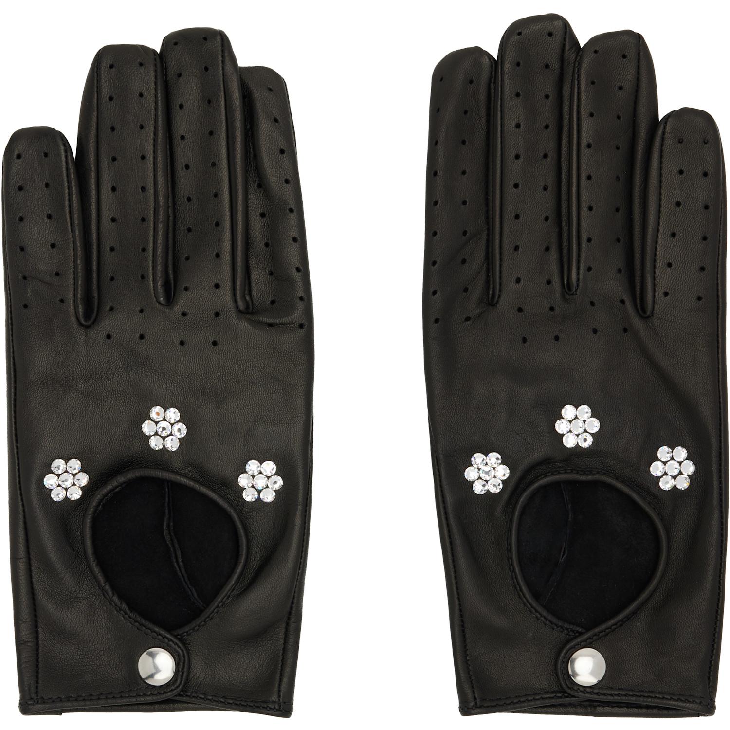 Ernest W. Baker Floral Studded Appliqué Driving Gloves in Black