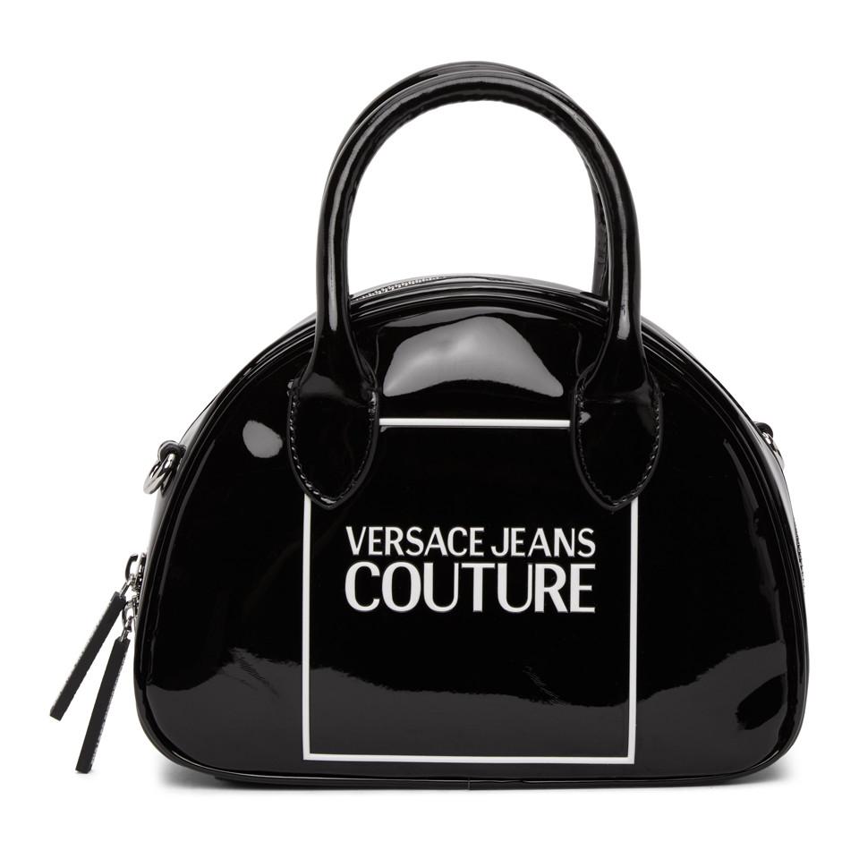 Versace Jeans Couture Black Patent Logo Handle Bag | Lyst
