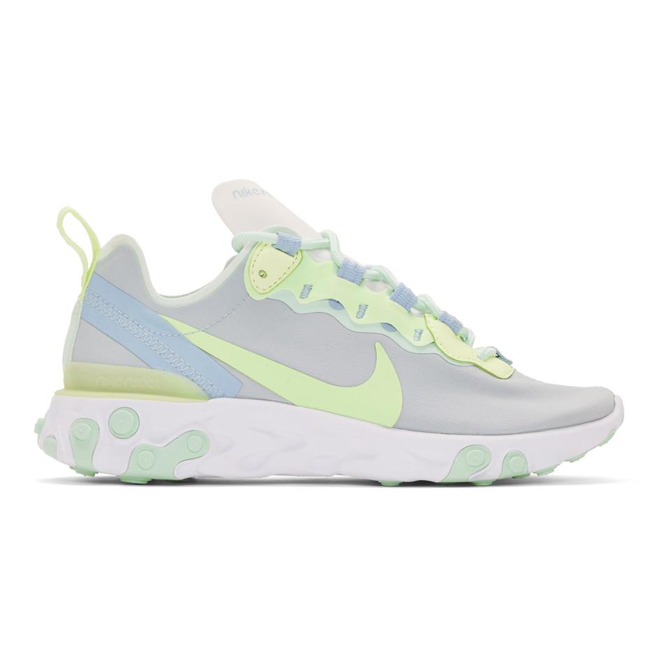 Nike White And Green React Element 55 Sneakers in White - Lyst
