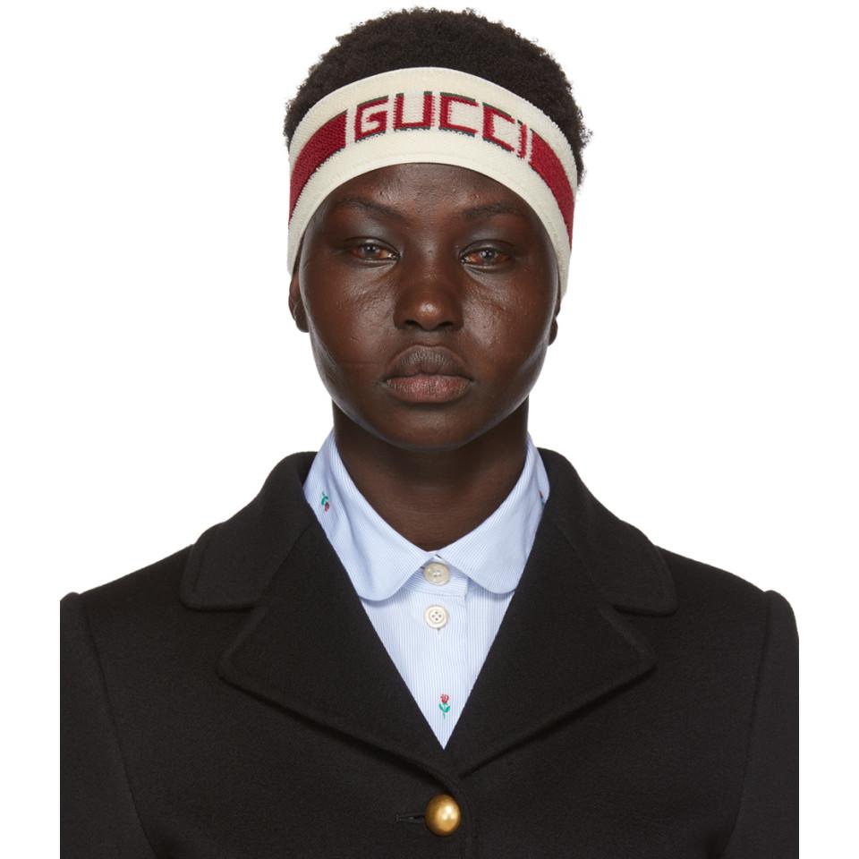 Gucci Off-white And Red Stripe Logo Headband - Lyst