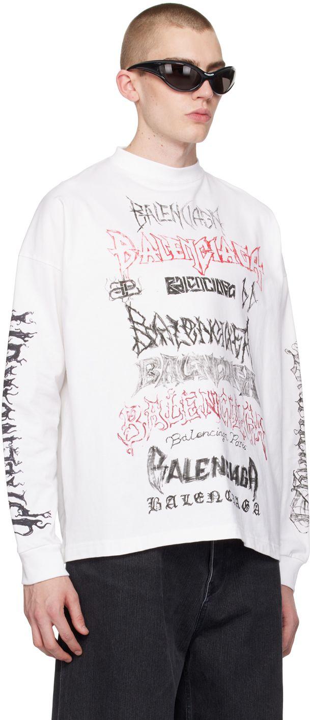 Balenciaga Metal Logo Long Sleeve T-Shirt in White for Men
