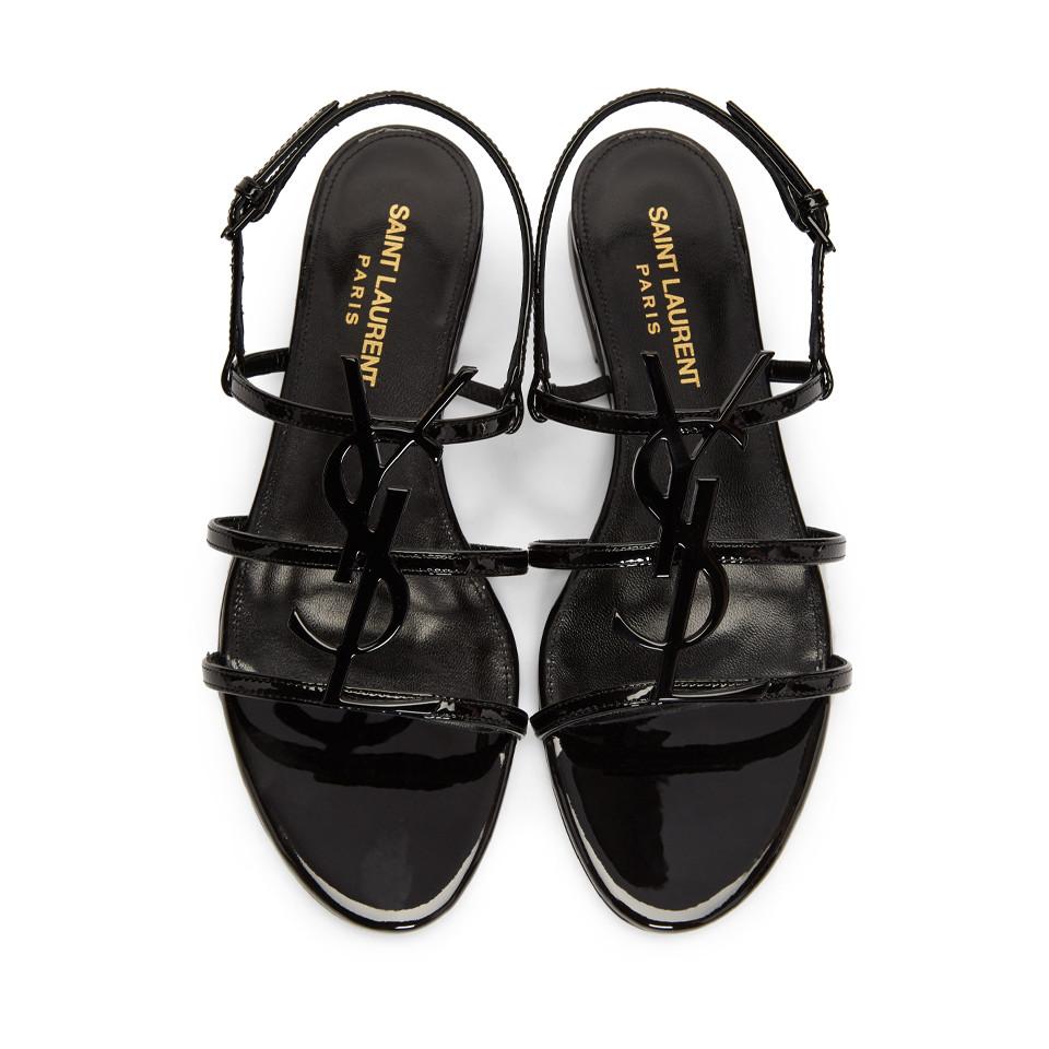Saint Laurent Cassandra Patent Leather Slingback Sandals in Silver (Black) - Save 60% - Lyst